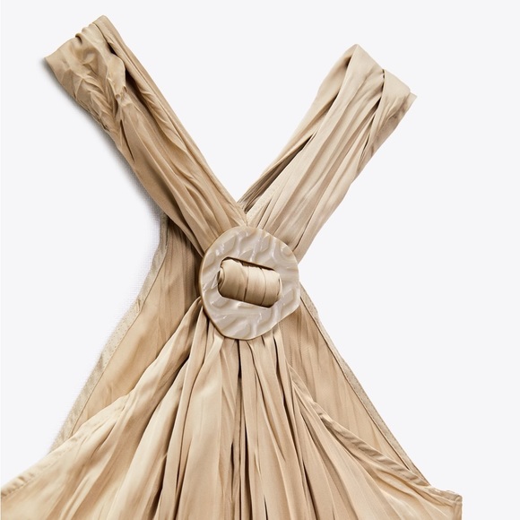 NWT. Zara Stone Satin Effect Wrinkle Look Halter Jumpsuit. Size XS. - Picture 8 of 11